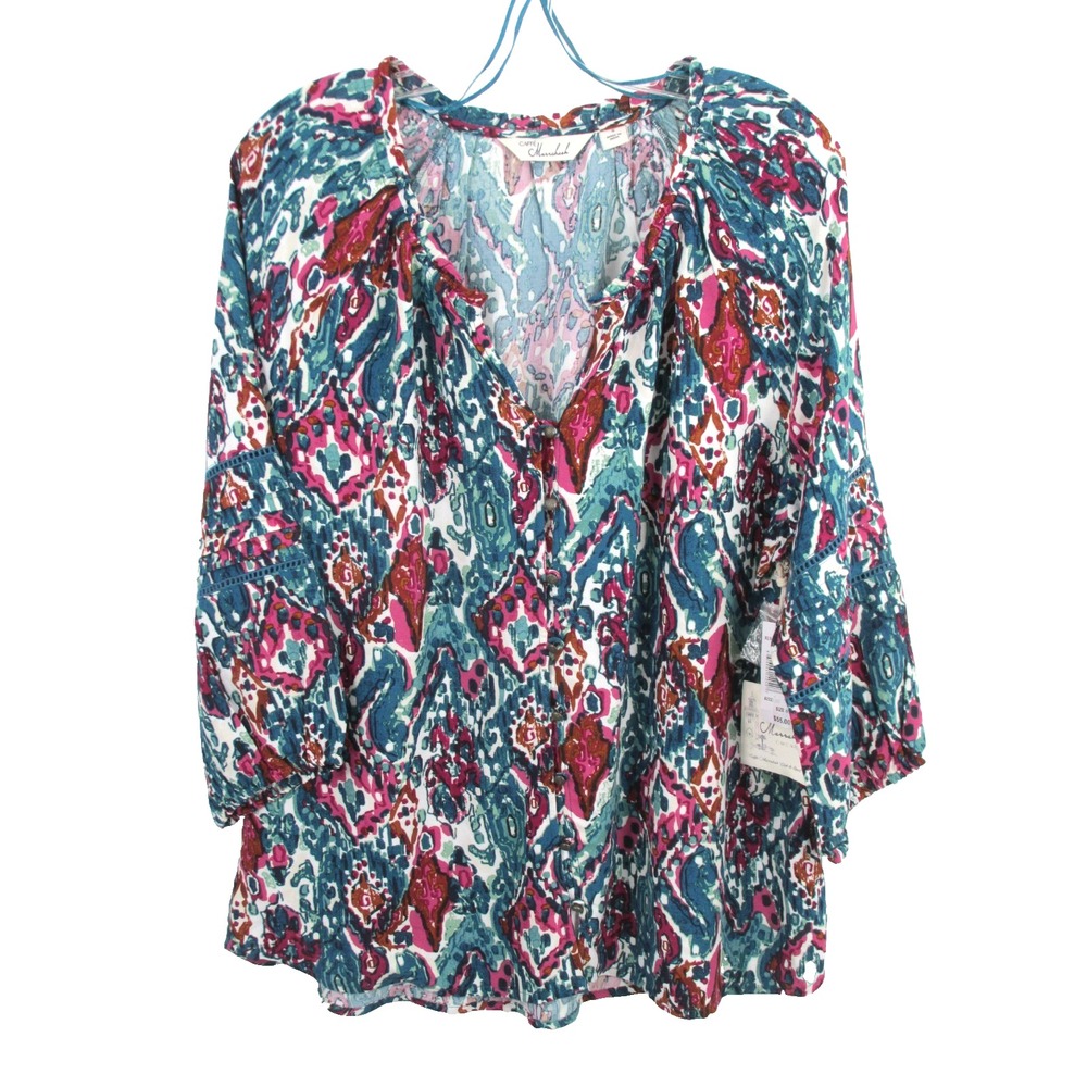 CAFE MARRAKESH Pullover Tunic Top Women Small Multicolor Mosaic Bohemian Artsy